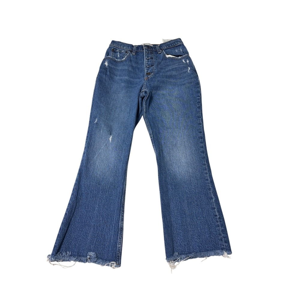 Abercrombie & Fitch The Kick Flare High Rise Distressed Jeans Blue 26/2S W26XL24